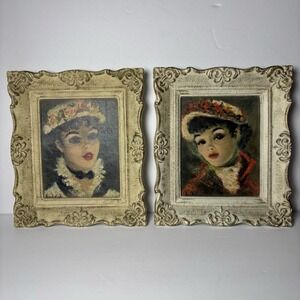 Vintage Framed Huldah "Yvonne" "Annette" Textured Print/colored Lithograph